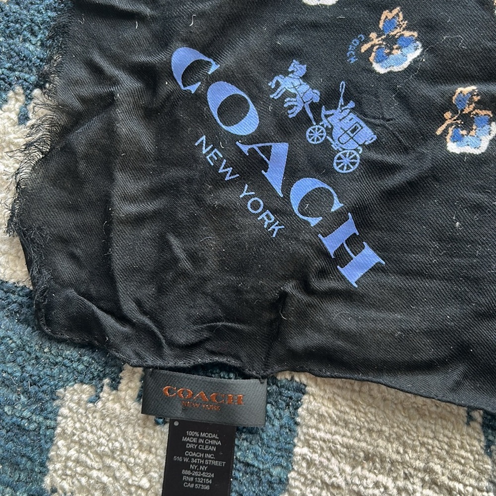 Coach Black with Blue Floral Print Scarf - Picture 4 of 5